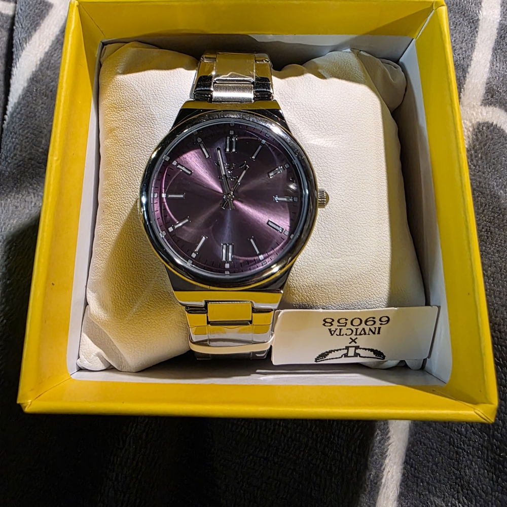 Invicta Silver Watch with Deep Purple Dial